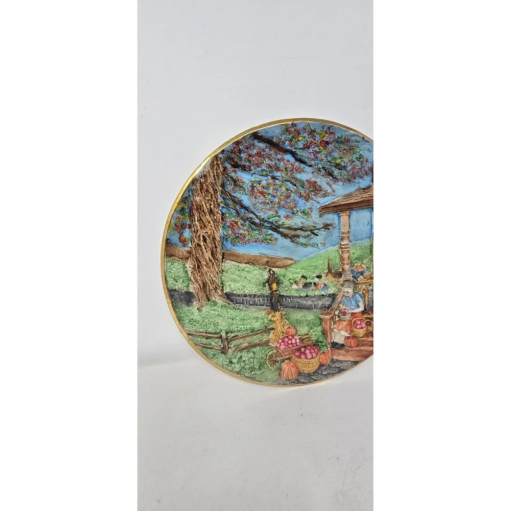 Vtg byron molds plate apples picking pottery wall hanging hand painted farmhouse